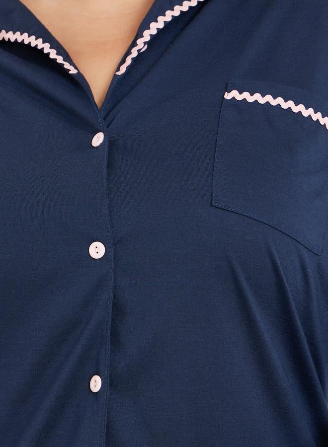 Styli Plus Size Rick Rack Trim Shirt and Pyjama Set - Image 4